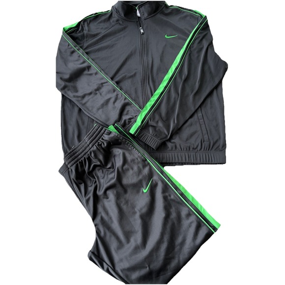 Vintage NIKE Stripe Athletic Track Suit Full Zip Mens XL Black/Green Basketball - Picture 1 of 16